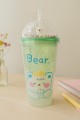 Çılgın Bear Suluk Pipetli Buzlu Cam Görünümlü 450 ML Çift Katman Sevimli Mika Suluk 2093 Yeşil