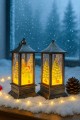 LED Işıklı Noel Feneri 2’li Set – Kardan Adam  & Çam Ağacı Temalı Dekoratif Yılbaşı Lambası 14 Cm