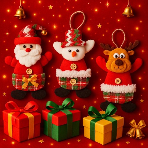3 Adet Yılbaşı 2026 Yeni Model Noel Çam Ağacı Süsü  Orta Boy 17 cm x 11 cm