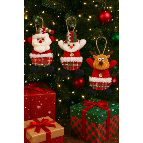 3 Adet Yılbaşı 2026 Yeni Model Noel Çam Ağacı Süsü  Orta Boy 17 cm x 11 cm