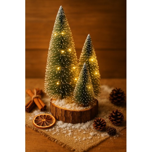 4'lü Led Işıklı Mini Yılbaşı Noel Ağaçları Seti – 4'lü Masa Üstü Dekor (23cm, 18 cm, 12 cm, 13 cm)