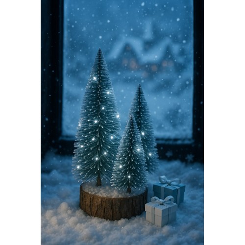 4'lü Led Işıklı Mini Yılbaşı Noel Ağaçları Seti – 4'lü Masa Üstü Dekor (23cm, 18 cm, 12 cm, 13 cm)