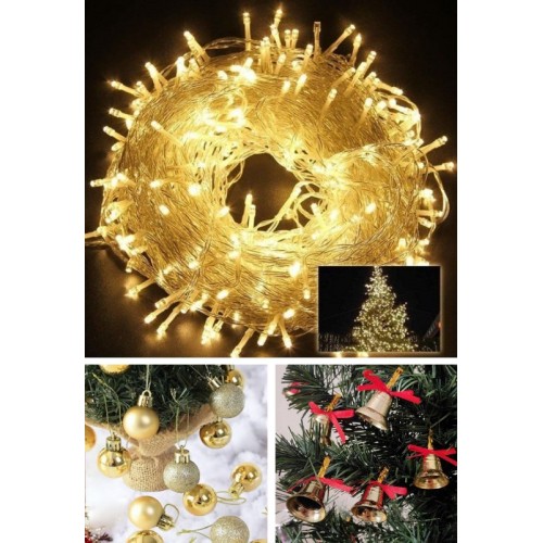 3 lü Yılbaşı Seti-10 Mt Animasyonlu Peri Led-12 Adet Çam Ağacı Çanı-12’li Gold Yılbaşı Ç. Ağacı Topu