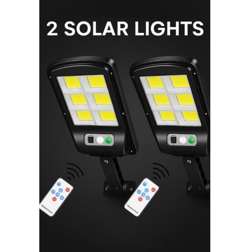 2  Adet  Büyük Boy 128 Led Solar Bahçe Sokak Lambası Hareket Sensörlü Kumandalı 3 Modlu  Güneş 