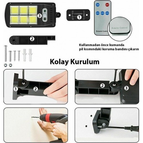 2  Adet  Büyük Boy 128 Led Solar Bahçe Sokak Lambası Hareket Sensörlü Kumandalı 3 Modlu  Güneş 
