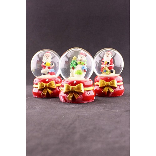 3 Adet Yeni Yıl 2023 Noel Baba Temalı Mini Boy Işıklı Kar Küresi 6,5 cm 