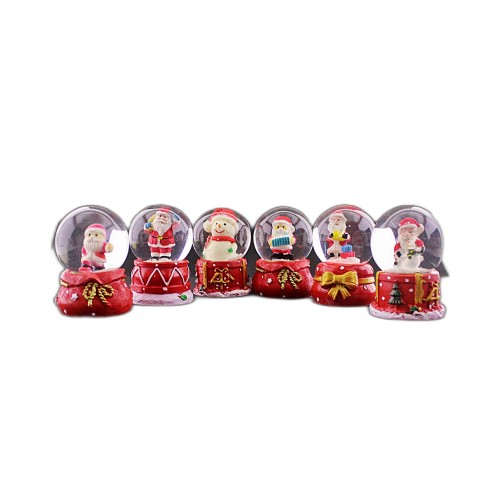 6 Adet Yeni Yıl 2024  Yılbaşı Temalı Mini Boy Işıklı Kar Küresi 6,5 cm 