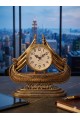 Büyük Boy Vintage Gemi Tasarımlı Dekoratif Masa Saati | Antik Gold Koleksiyonluk Klasik Saat 28 cm 