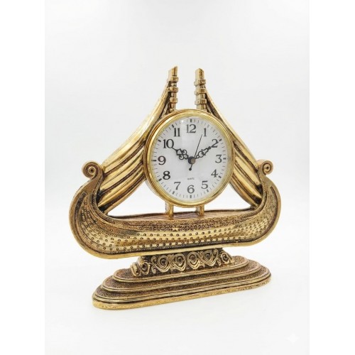 Büyük Boy Vintage Gemi Tasarımlı Dekoratif Masa Saati | Antik Gold Koleksiyonluk Klasik Saat 28 cm 