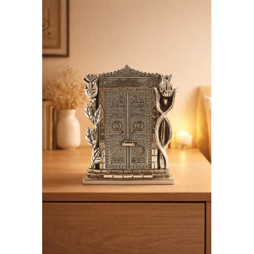 Kâbe Kapısı Figürü – Silver Renk Dekoratif Biblo | Manevi ve Anlamlı Hediye 25 cm