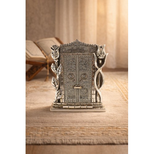 Kâbe Kapısı Figürü – Silver Renk Dekoratif Biblo | Manevi ve Anlamlı Hediye 25 cm