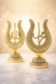 Allah & Muhammed Yazılı Lale Taşlı Gold Masa Üstü Dekor Seti – Klasik ve Asil Tasarım 22cm