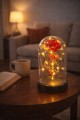 Sevgiliye Dekoratif Solmayan Sonsuzluk Gülü Gün Işığı Peri Led Işıklı Büyük Boy Fanusta Gül Kırmızı