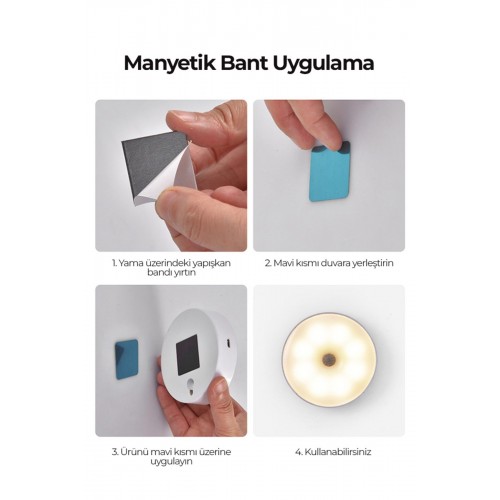 6 Adet Hareket Sensörlü Beyaz Işık Led Gece Lambası – Kablosuz 8 Ledli | Merdiven, Koridor