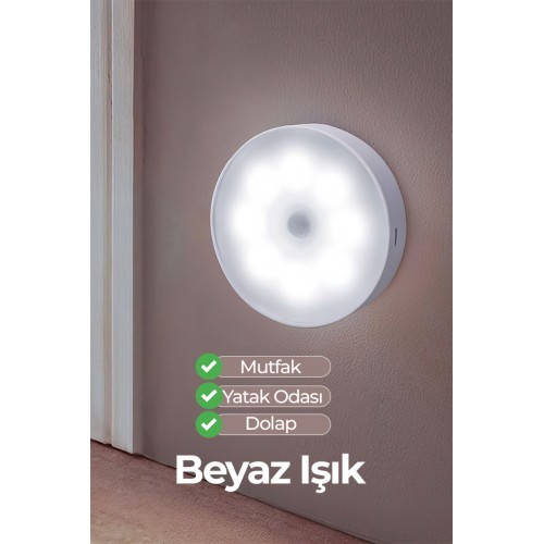 6 Adet Hareket Sensörlü Beyaz Işık Led Gece Lambası – Kablosuz 8 Ledli | Merdiven, Koridor