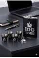 Çelik Matara Hediye Seti Big Boss  Temalı Deri Kaplamalı İçecek Cep Matarası 4 Shot Bardaklı