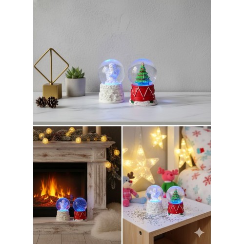 2 Adet Mini Kar Küresi 6,5 cm – Melek  & Çam Ağacı Temalı Dekoratif  Yılbaşı Noel Hediyesi