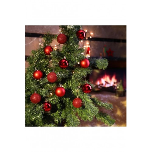 12 Adet Parlak Kırmızı 3 Cm Mini Yılbaşı Topu, Noel Çam Ağacı Topu, Süs Topu 