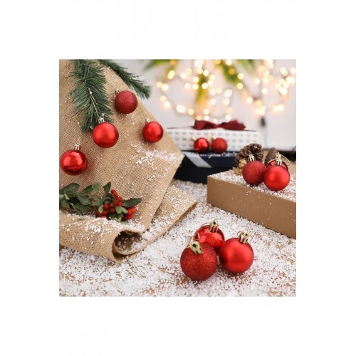12 Adet Parlak Kırmızı 3 Cm Mini Yılbaşı Topu, Noel Çam Ağacı Topu, Süs Topu 