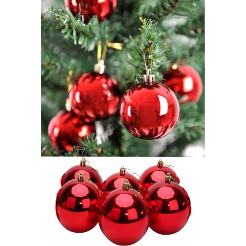12 Adet Parlak Kırmızı 3 Cm Mini Yılbaşı Topu, Noel Çam Ağacı Topu, Süs Topu 