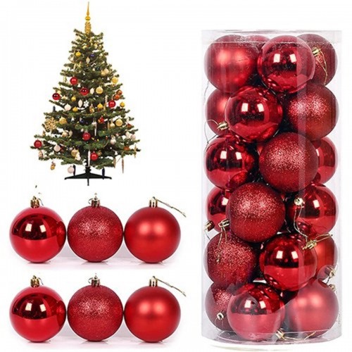 12 Adet Parlak Kırmızı 3 Cm Mini Yılbaşı Topu, Noel Çam Ağacı Topu, Süs Topu 