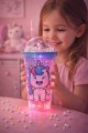 Unicorn Temalı Led Işıklı Suluk Buzlu Cam Görünümlü 450 ML Çift Katman Mika Su Şişesi 2646 Mavi