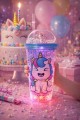 Unicorn Temalı Led Işıklı Suluk Buzlu Cam Görünümlü 450 ML Çift Katman Mika Su Şişesi 2646 Mavi