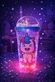 Unicorn Temalı Led Işıklı Suluk Buzlu Cam Görünümlü 450 ML Çift Katman Mika Su Şişesi 2646 Mavi