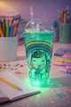 Unicorn Temalı Led Işıklı Suluk Buzlu Cam Görünümlü 450 ML Çift Katman Mika Su Şişesi 2646 Yeşil