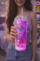 Unicorn Temalı Led Işıklı Suluk Buzlu Cam Görünümlü 450 ML Çift Katman Mika Su Şişesi 2646 Mor