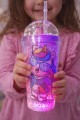 Unicorn Temalı Led Işıklı Suluk Buzlu Cam Görünümlü 450 ML Çift Katman Mika Su Şişesi 2646 Mor