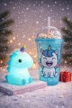 2'li Set RGB Led Unicorn Gece Lambası Yumuşak Silikon – Mavi Unicorn Tema 450 ml Çift Katman Suluk 