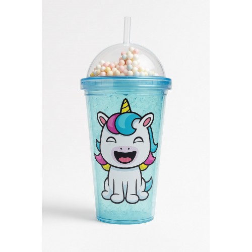 2'li Set RGB Led Unicorn Gece Lambası Yumuşak Silikon – Mavi Unicorn Tema 450 ml Çift Katman Suluk 