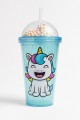 2'li Set RGB Led Unicorn Gece Lambası Yumuşak Silikon – Mavi Unicorn Tema 450 ml Çift Katman Suluk 