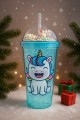 2'li Set RGB Led Unicorn Gece Lambası Yumuşak Silikon – Mavi Unicorn Tema 450 ml Çift Katman Suluk 