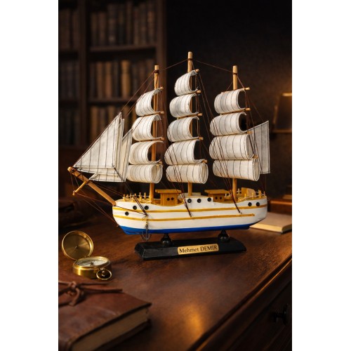 Kişiye İsme Özel Büyük Boy El Yapımı Ahşap Yelkenli Gemi Maketi 33 X 33 CM – Premium Hediyelik 531 A