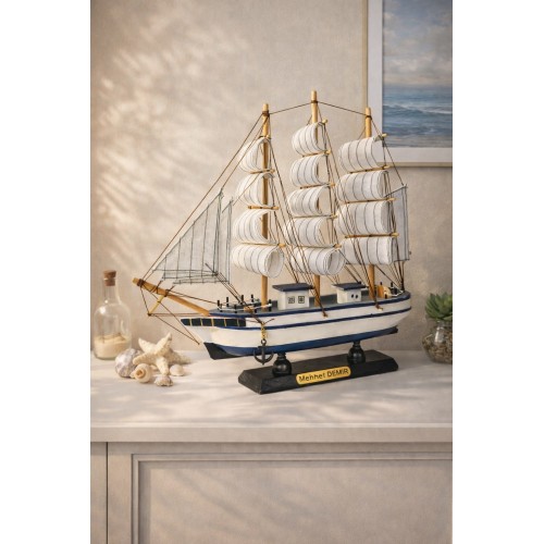 Kişiye İsme Özel Büyük Boy El Yapımı Ahşap Yelkenli Gemi Maketi 33 X 33 CM – Premium Hediye 531 F
