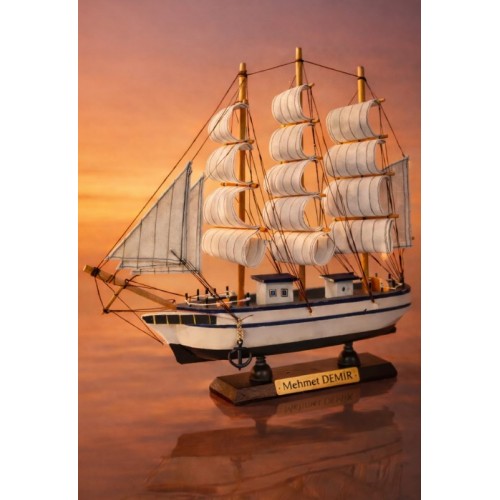 Kişiye İsme Özel Büyük Boy El Yapımı Ahşap Yelkenli Gemi Maketi 33 X 33 CM – Premium Hediye 531 F