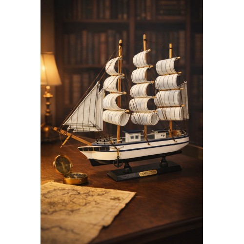Kişiye İsme Özel Büyük Boy El Yapımı Ahşap Yelkenli Gemi Maketi 33 X 33 CM – Premium Hediye 531 F