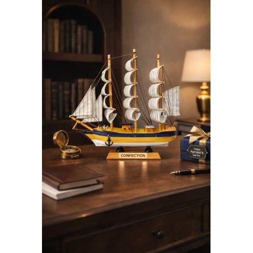 Kişiye İsme Özel Büyük Boy El Yapımı Ahşap Yelkenli Gemi Maketi 33 X 33 CM – Premium Hediyelik 531-C