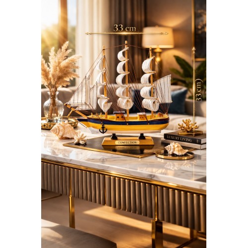 Kişiye İsme Özel Büyük Boy El Yapımı Ahşap Yelkenli Gemi Maketi 33 X 33 CM – Premium Hediyelik 531-C