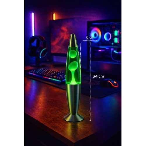Retro Lav Lambası 34,5 cm – Yeşil Atmosfer Işığı, Dekoratif Gece Lambası, Konsept Lamba Aydınlatma