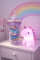 2'li Set RGB Led Unicorn Gece Lambası Yumuşak Silikon – Mor Unicorn Tema 450 ml Çift Katman Suluk 