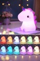 2'li Set RGB Led Unicorn Gece Lambası Yumuşak Silikon – Mor Unicorn Tema 450 ml Çift Katman Suluk 