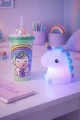 2'li Set RGB Led Unicorn Gece Lambası Yumuşak Silikon – Yeşil Unicorn Tema 450 ml Çift Katman Suluk 