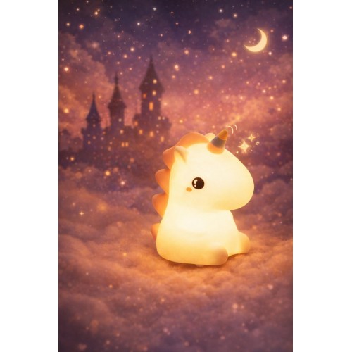 2'li Set RGB Led Unicorn Gece Lambası Yumuşak Silikon – Yeşil Unicorn Tema 450 ml Çift Katman Suluk 