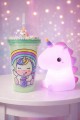 2'li Set RGB Led Unicorn Gece Lambası Yumuşak Silikon – Yeşil Unicorn Tema 450 ml Çift Katman Suluk 