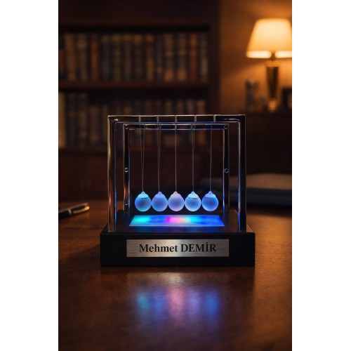 Kişiye İsme Özel RGB Led  Işıklı Newton Denge Topu – Renkli Şeffaf Denge , Pilli Dekoratif Hediye