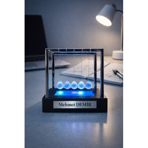 Kişiye İsme Özel RGB Led  Işıklı Newton Denge Topu – Renkli Şeffaf Denge , Pilli Dekoratif Hediye