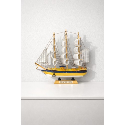Büyük Boy El Yapımı Ahşap Yelkenli Gemi Maketi 33 X 33 CM – Dekoratif Premium Hediyelik 531-C